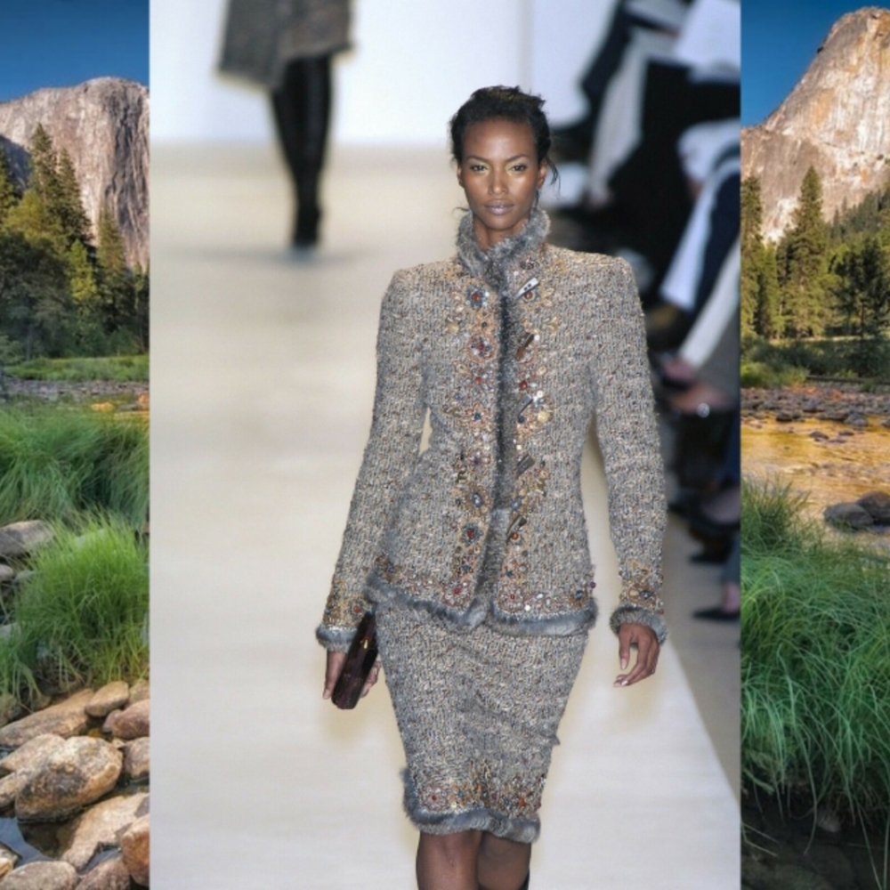 $3,700 ICONIC OSCAR DE LA RENTA EXCLUSIVE EMBR MOHAIR WOOL FUR SKIRT US 4